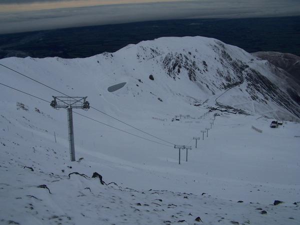 The first snow of winter blankets Mt Hutt ski area.